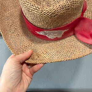vintage Razorback Stylish Red and Tan Straw Hat
